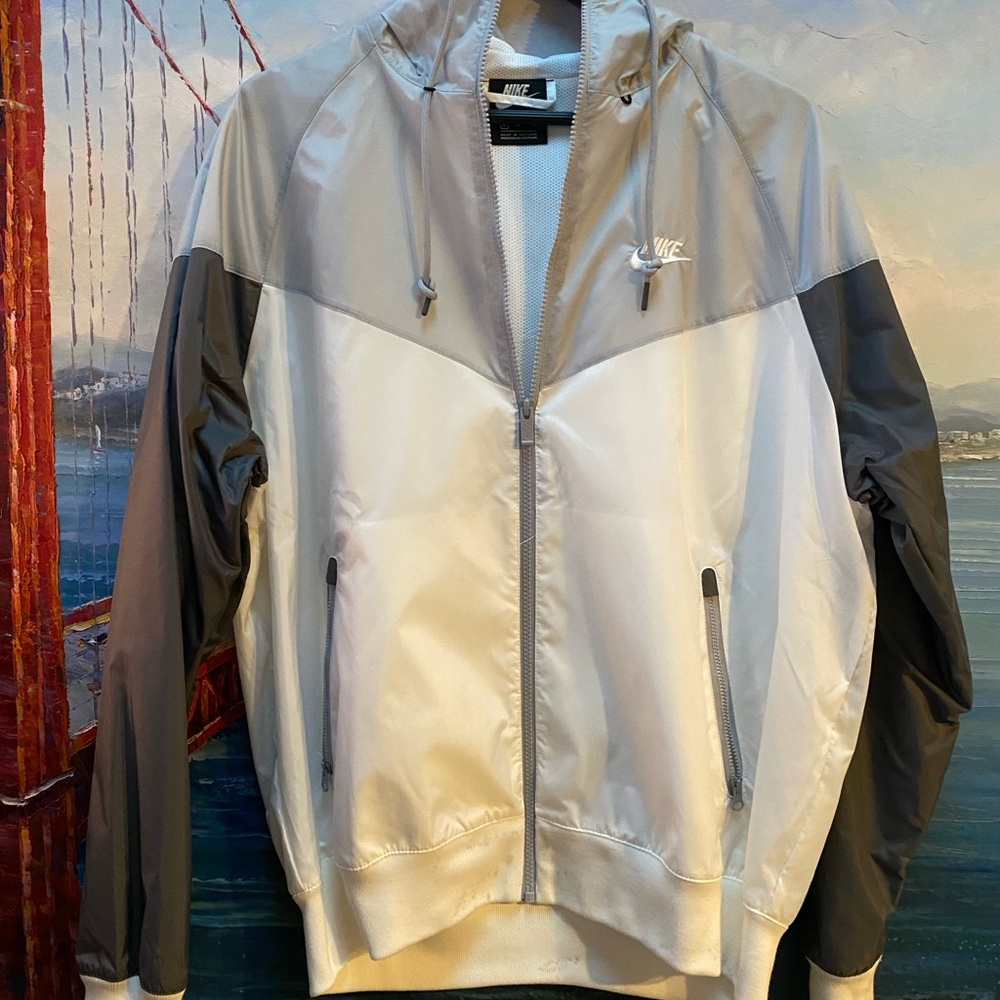 Nike Gray and White Windbreaker with Modern Design